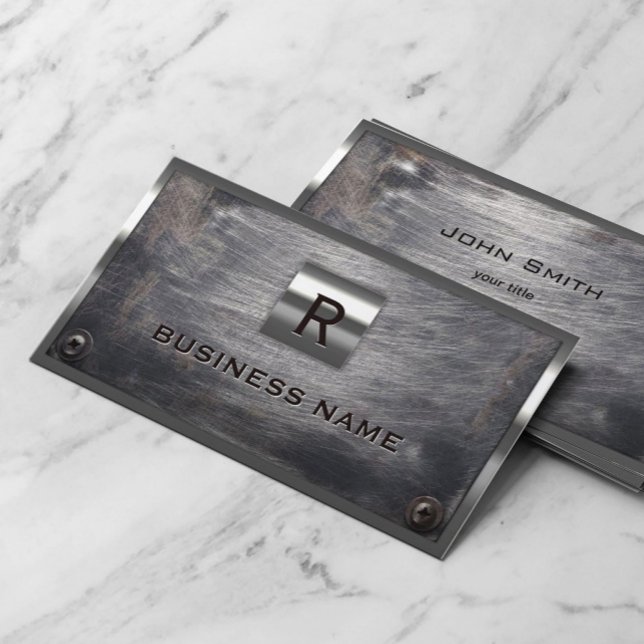 Carte De Visite Construction Grunge Acier Monogramme Métal encadré (Créateur téléchargé)