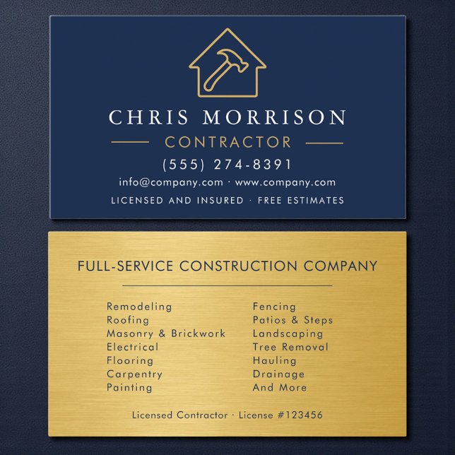 Carte De Visite Construction industrielle bleu marine et or  (Créateur téléchargé)