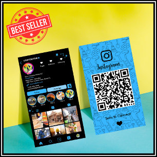 Carte de visite Construction Instagram Bleu QR C