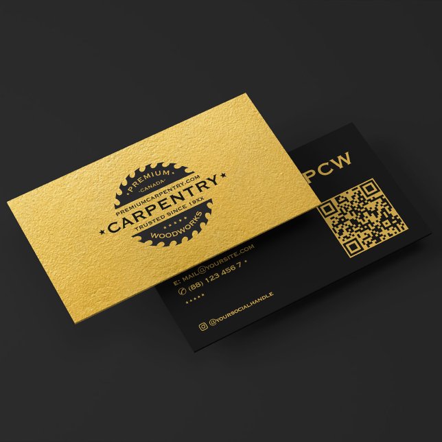 Carte De Visite Construction Jaune Vache Noire Moderne Centre (Construction Yellow Black Saw Modern Carpenter Business Card
)