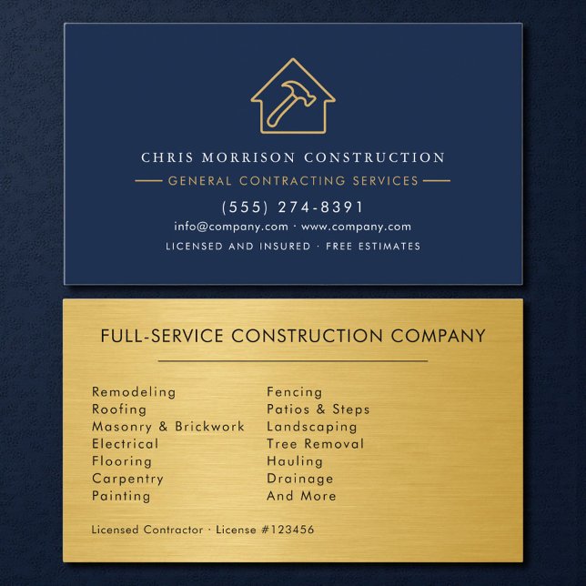 Carte De Visite Construction Luxe Bleu Nuit Métal Or (Créateur téléchargé)