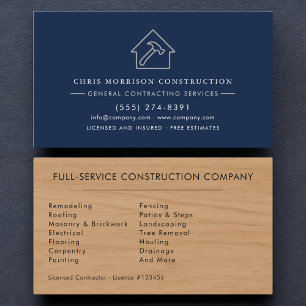 Carte De Visite Construction Luxe Grain de Bois Noir Argent