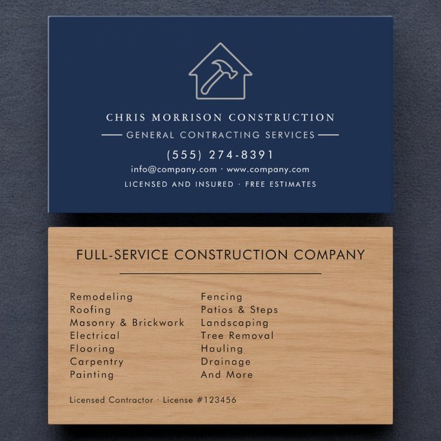 Carte De Visite Construction Luxe Grain de Bois Noir Argent (Créateur téléchargé)