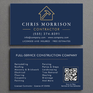 Carte De Visite Construction Marine Blue Gold QR Code
