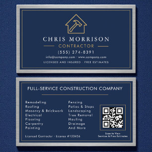 Carte De Visite Construction Marine Métal Bleu QR Code