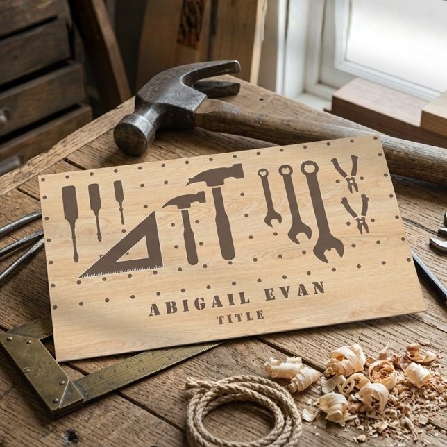 Carte De Visite Construction Moderne en Bois Véritable Outils de M (Modern Wood Grain Construction Handyman Tools Business Card)