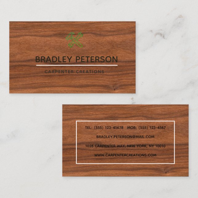 Carte De Visite Construction moderne Handman Carpenter Outils Bois (Devant / Derrière)