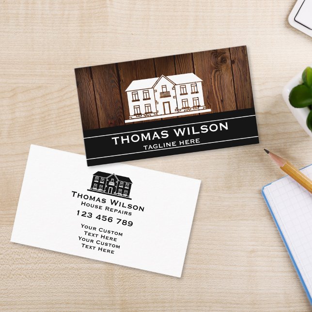 Carte De Visite Construction moderne Handman Carpenter Outils Bois (RUSTIC HOUSE ON THE WOOD TEXTURE BACKGROUND HOME REPAIR BUSINESS CARD)