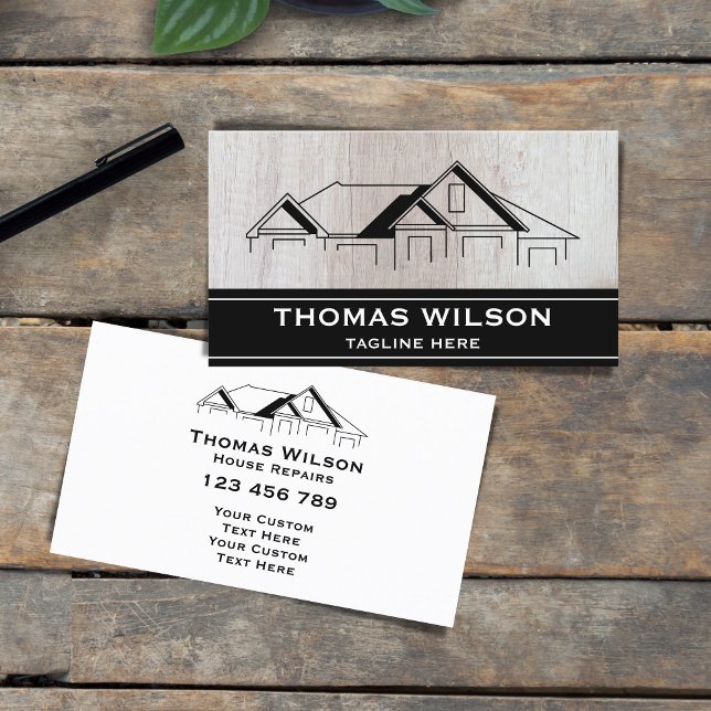 Carte De Visite Construction moderne Handman Carpenter Outils Bois (house roof logo repair)