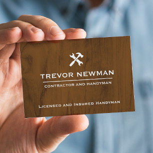 Carte De Visite Construction moderne Handyman Carpenter Bois foncé