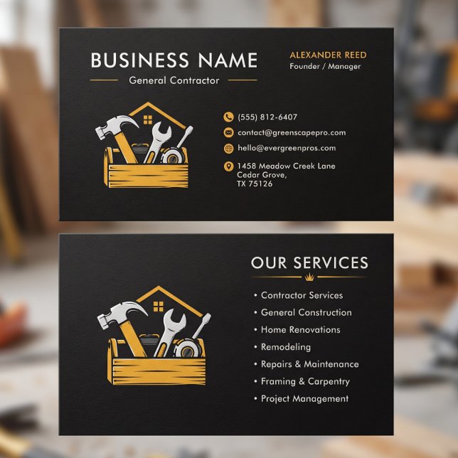 Carte De Visite Construction Moderne Noir Jaune Outils Personnalis (Construction Modern Black Yellow Tools Custom Business Card)