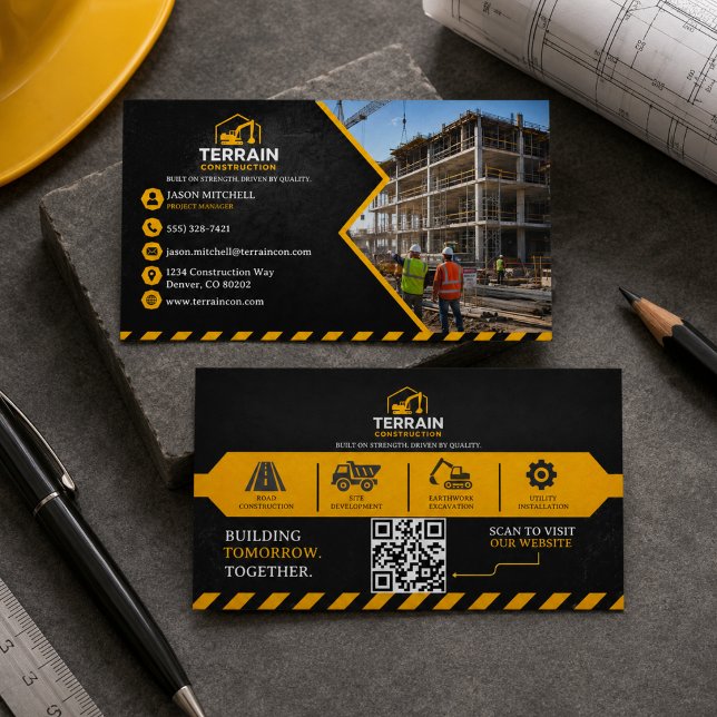 Carte De Visite Construction Or Moderne Noir Et Or (Modern Professional Black Gold Construction Business Card
)