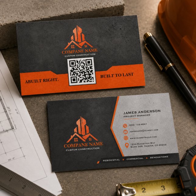 Carte De Visite Construction Or Moderne Noir Et Or (Modern Professional Black Gold Construction Business Card)