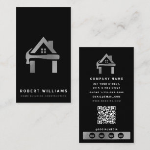 Carte De Visite Construction personnalisée Noir Argent Luxe de la