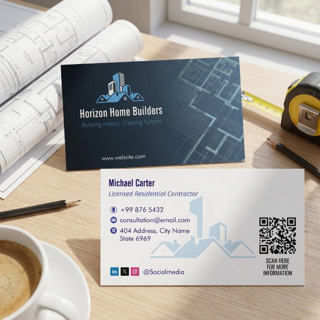 Carte De Visite Construction résidentielle | Darkblue Drafter (Créateur téléchargé)