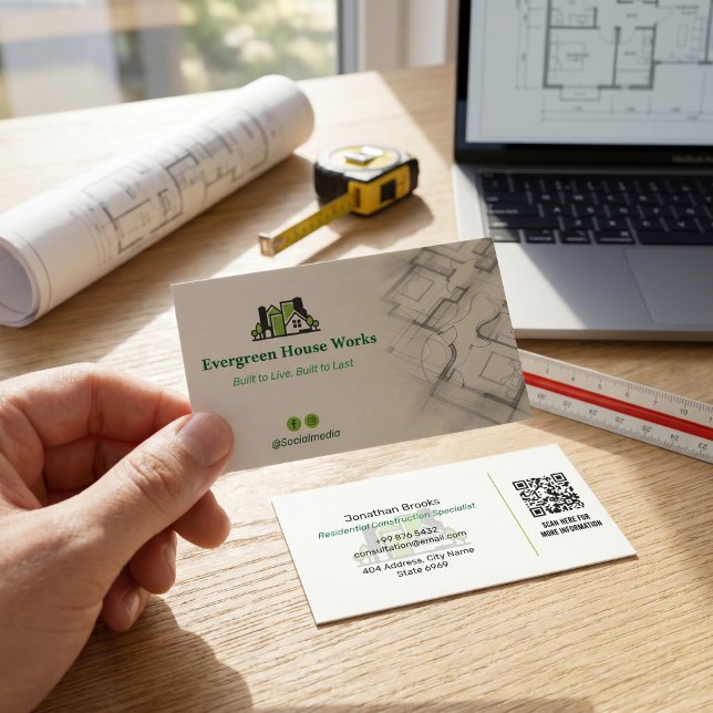 Carte De Visite Construction résidentielle | GreenLight Drafter (Créateur téléchargé)