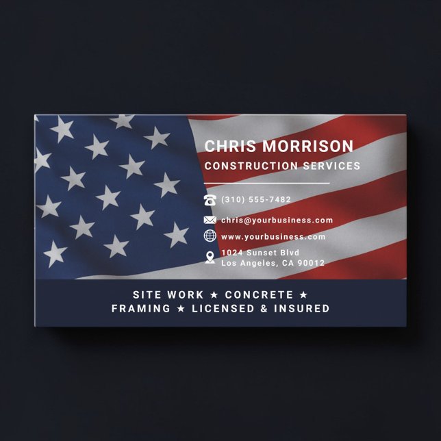 Carte De Visite Construction Services Patriotic Professional (Créateur téléchargé)