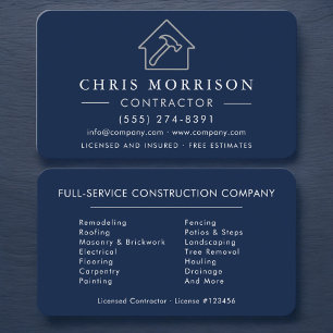 Carte De Visite Construction Simple Bâtiment Bleu Nuit Argent
