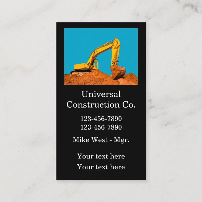 Carte De Visite Construction Terrassement Excavation  (Devant)