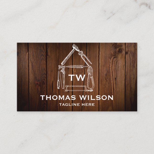 Carte De Visite Construction vintage Handyman Carpenter Outils Bus (Devant)