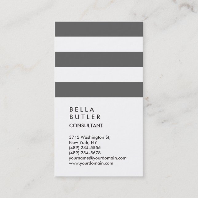 Carte De Visite Consultant à tendance rayée gris blanc vertical (Devant)