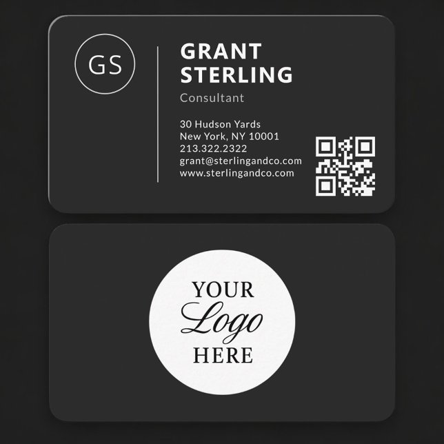 Carte De Visite Consultant Black Logo QR Code Professional (Créateur téléchargé)