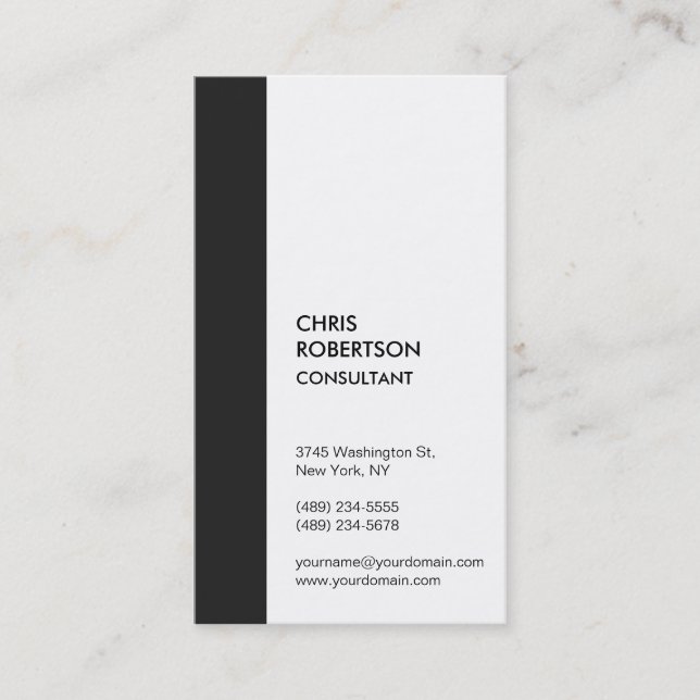 Carte De Visite Consultant Blanc Rayure Grise Verticale (Devant)