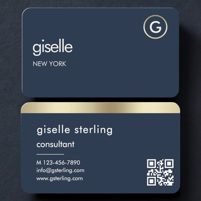 Carte de visite Consultant Bleu Nuit Or QR Code (Créateur téléchargé)