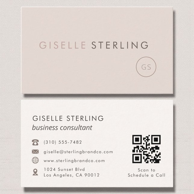 Carte De Visite Consultant Blush Pink Beige QR Code Luxe (Créateur téléchargé)