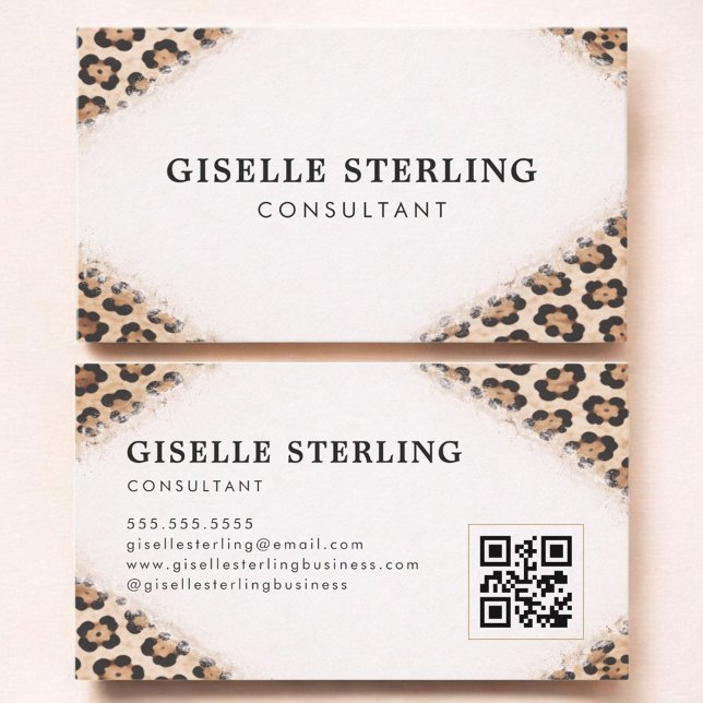 Carte De Visite Consultant Cheetah Leopard Print QR Code (Créateur téléchargé)