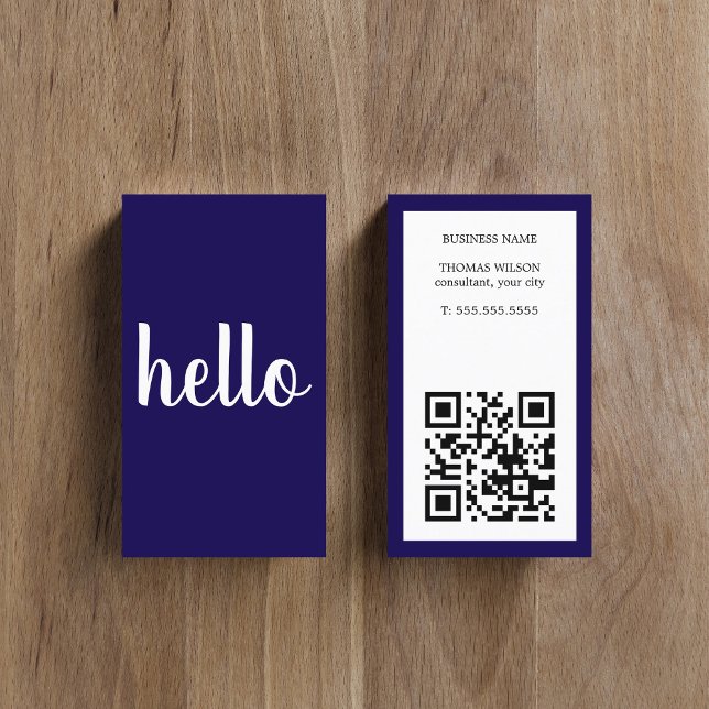 Carte De Visite Consultant Code QR Bleu Blanc Simple Moderne  (Créateur téléchargé)