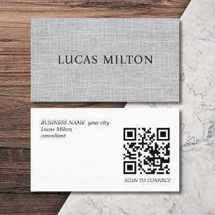 Carte De Visite Consultant Code QR Gris Texture Élégante 