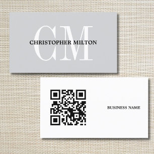 Carte De Visite Consultant code QR monogramme gras gris minimalist