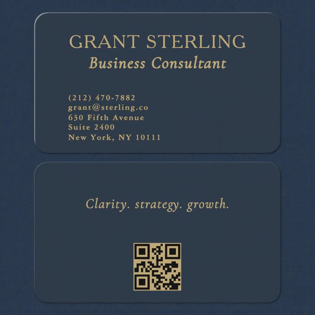 Carte De Visite Consultant en affaires Code QR Bleu Nuit Or (Créateur téléchargé)