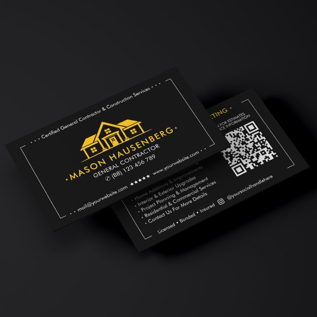 Carte De Visite Consultant en construction Entrepreneur général Ja (Construction Consultant General Contractor Yellow )