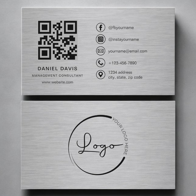 Carte De Visite Consultant en gestion Code QR métallique (Créateur téléchargé)