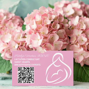 Carte De Visite Consultant en lactation Code QR Allaitement rose