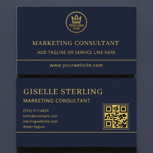 Carte De Visite Consultant en marketing Code QR Logo Bleu Or