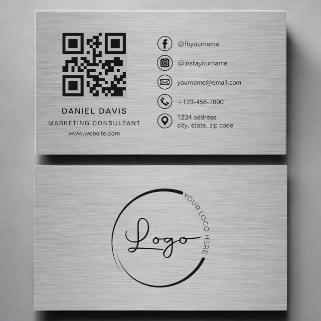 Carte De Visite Consultant en marketing Code QR métallique (Créateur téléchargé)