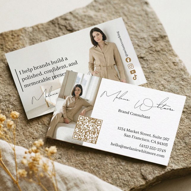 Carte De Visite Consultant en Marque de Luxe Photo Code QR Élégant (Luxury Brand Consultant Elegant QR Code Photo Business Card)