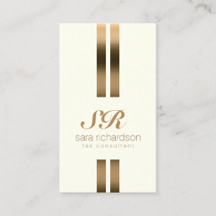 Carte De Visite Consultant fiscal Monogramme Elegant Gold Stripe