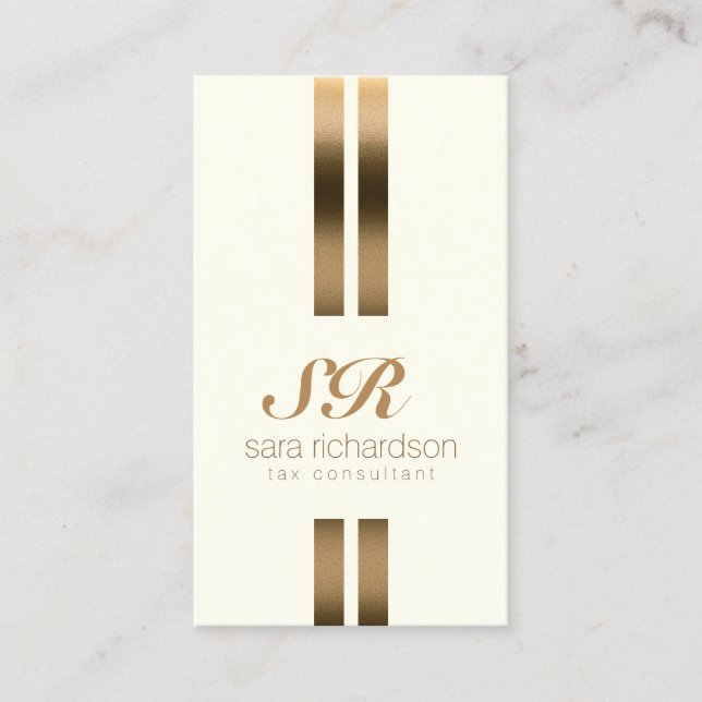 Carte De Visite Consultant fiscal Monogramme Elegant Gold Stripe (Devant)
