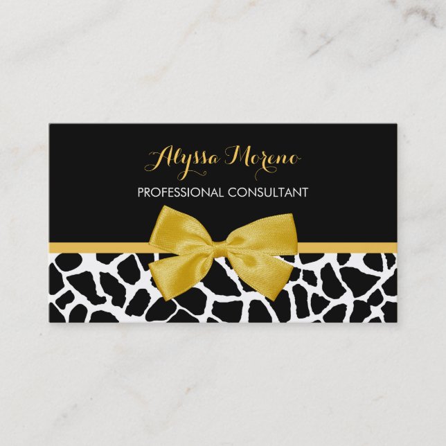 Carte De Visite Consultant Giraffe tendance Imprimer Bow jaune or (Devant)