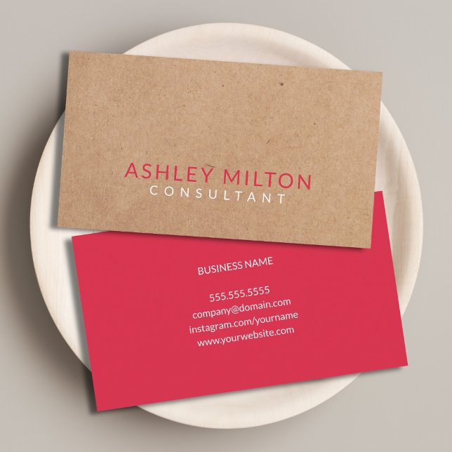 Carte De Visite Consultant Kraft élégant rouge pastèque IMPRIMÉ (Créateur téléchargé)