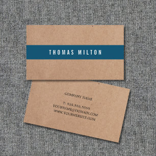 Carte De Visite Consultant Minimaliste Bande Bleue Kraft Imprimée