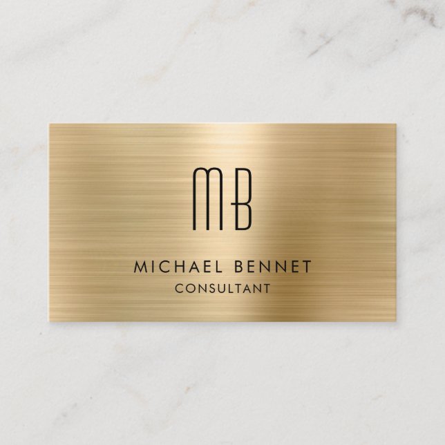 Carte De Visite Consultant Monogramme Métallisé Or Élégant (Devant)