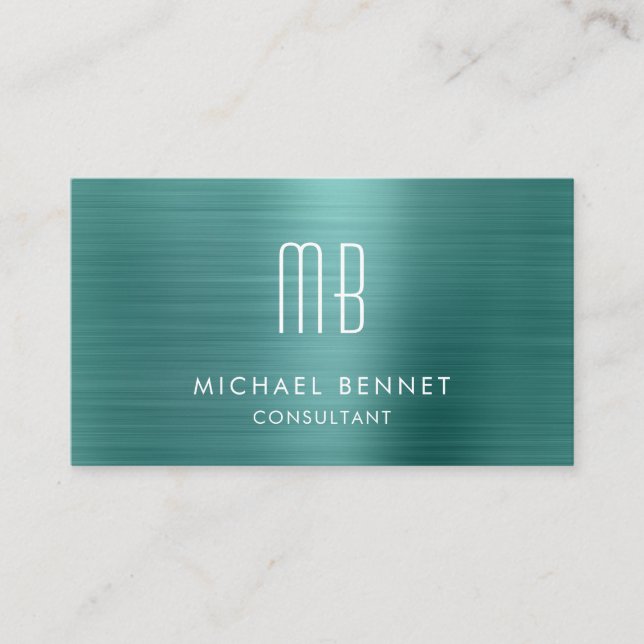 Carte De Visite Consultant Monogramme Métallisé Vert Élégant (Devant)