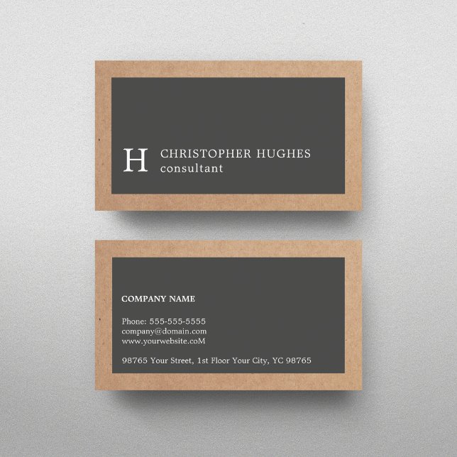 Carte De Visite Consultant Monogramme Simple Élégant Kraft Gris (Créateur téléchargé)