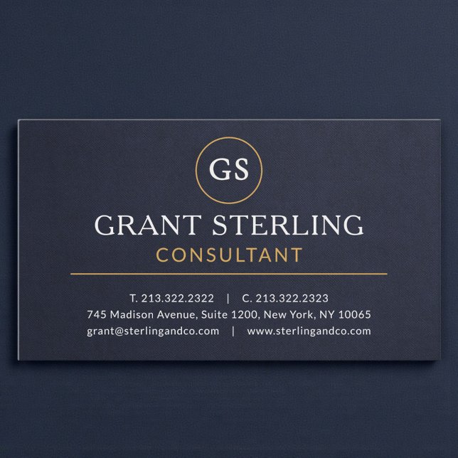 Carte De Visite Consultant Navy Blue Gold Luxury Slate Stone (Créateur téléchargé)