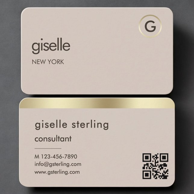 Carte De Visite Consultant Neutral Gold QR Code  (Créateur téléchargé)